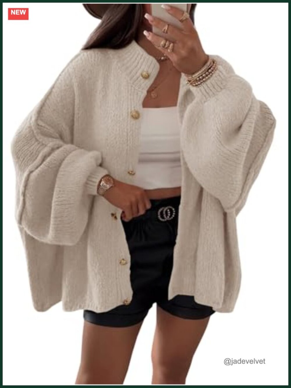 Oversized Button Down Lantern Sleeve Chunky Knit Cardigan Sweater Coat